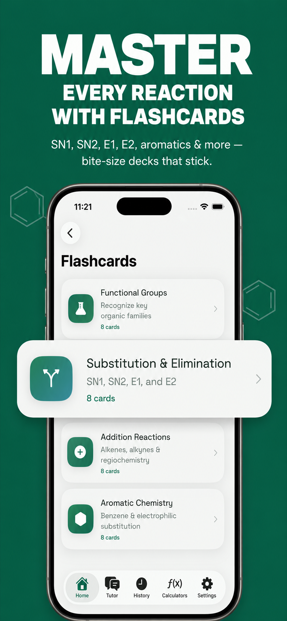 Organic chemistry flashcards for functional groups, SN1 SN2, addition, and aromatics