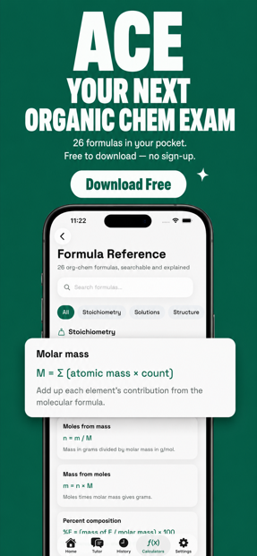Formula reference with 26 searchable organic chemistry formulas